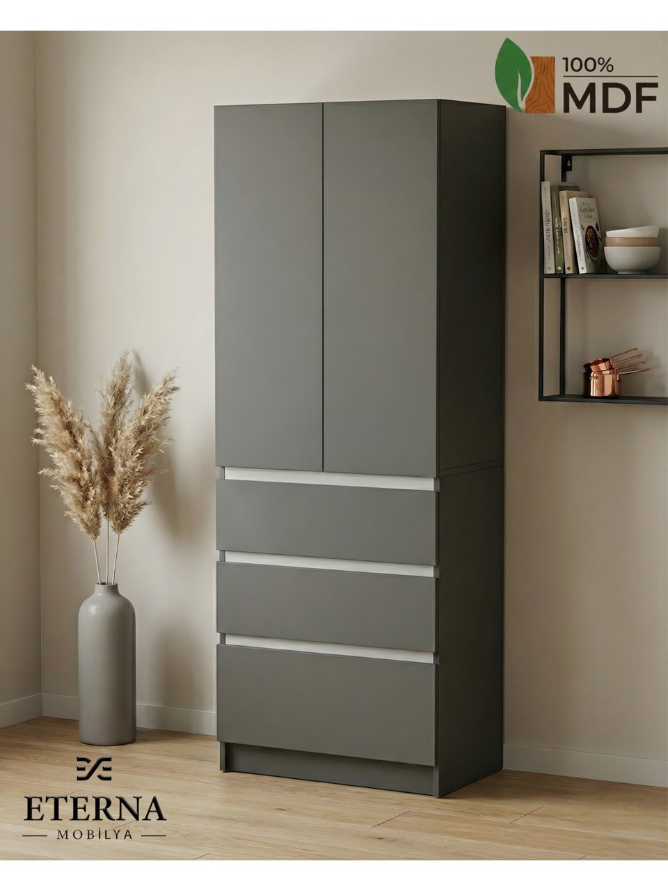 Çekmeceli Çok Amaçlı Dolap | Mutfak Dolabı | Kiler Dolabı | Erzak Dolabı Antrasit - Görsel 5