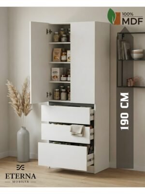 Çekmeceli Çok Amaçlı Dolap | Mutfak Dolabı | Kiler Dolabı | Erzak Dolabı Atlantik Beyaz