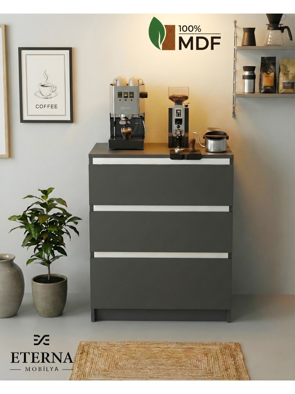 Çekmeceli Kahve Köşesi | Çekmeceli Çok Amaçlı Dolap | Çekmeceli Muftak Dolabı Antrasit - Görsel 7