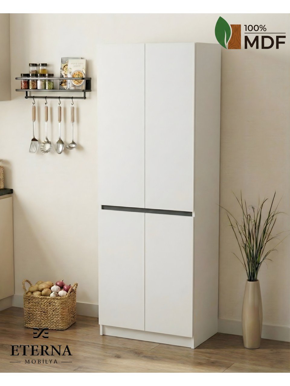 Eterna Mobilya 4 Kapaklı Çok Amaçlı Dolap | Mutfak Dolabı | Kiler Dolabı | Erzak Dolabı Beyaz - Görsel 4