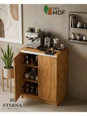 Kapaklı, Raflı Kahve Köşesi | Kapaklı, Raflı Çok Amaçlı Dolap |kapaklı, Raflı Muftak Dolabı Çam