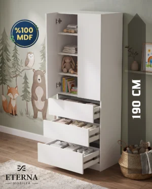 Çekmeceli Bebek ve Genç Odası Dolabı, Raflı, Çekmeceli Gardırop | GR00102